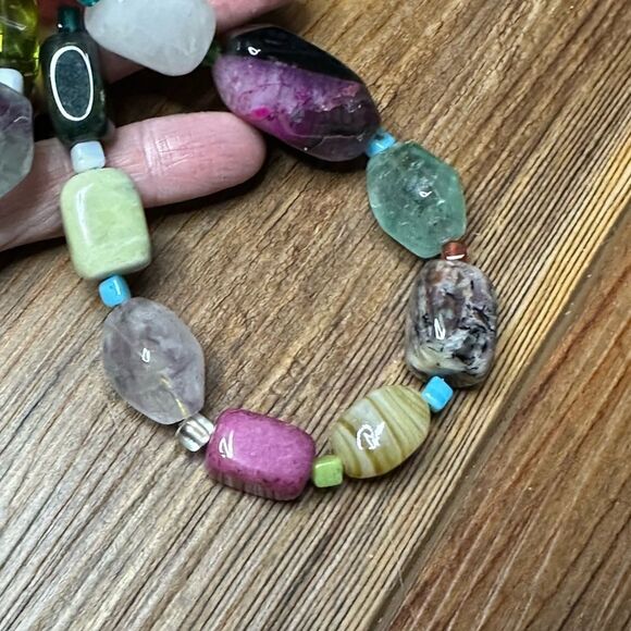 OOAK Multi Colored Genuine Semi Precious  Polished Gemstone Necklace Stones - Picture 5 of 9